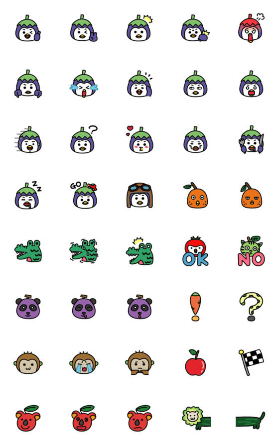 [LINE絵文字]Eggplant penguin Emojiの画像一覧