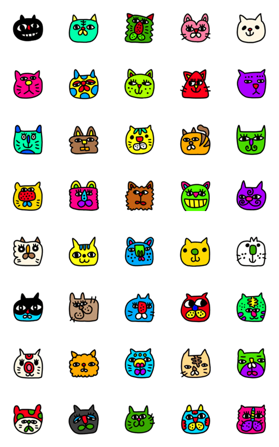 [LINE絵文字]riekimのへーんな猫絵文字 セットパックの画像一覧