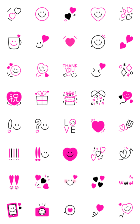 [LINE絵文字]♡スマイル×ハート×ピンク×ブラック♡の画像一覧