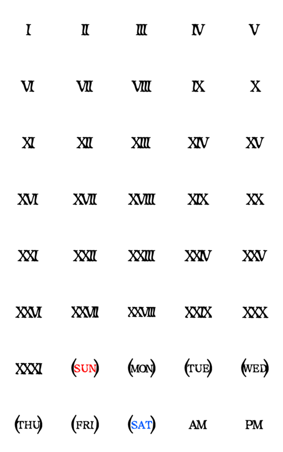 [LINE絵文字]シンプルなローマ数字カレンダーの画像一覧