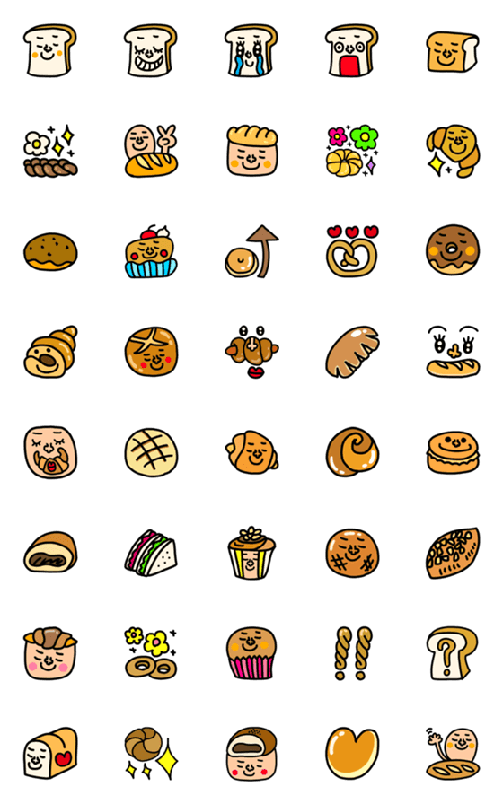 [LINE絵文字]riekimのパンの絵文字セットパックの画像一覧