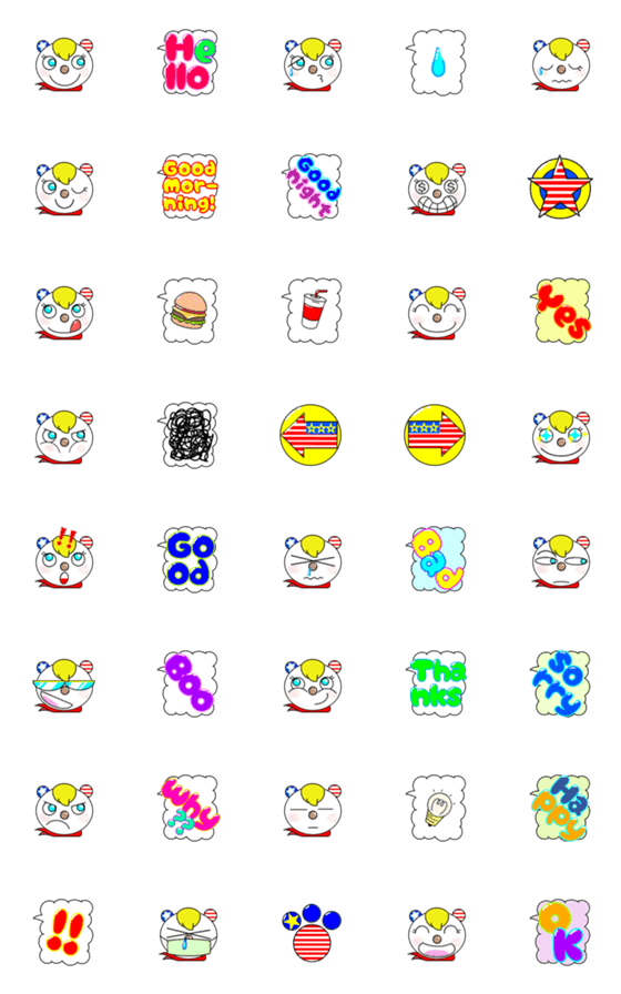 [LINE絵文字]ポップでカラフルなアメリカンベアの絵文字の画像一覧