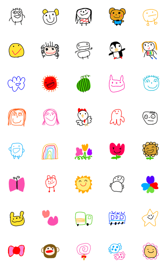 [LINE絵文字]シュールで可愛い子どもの絵風絵文字(15)の画像一覧