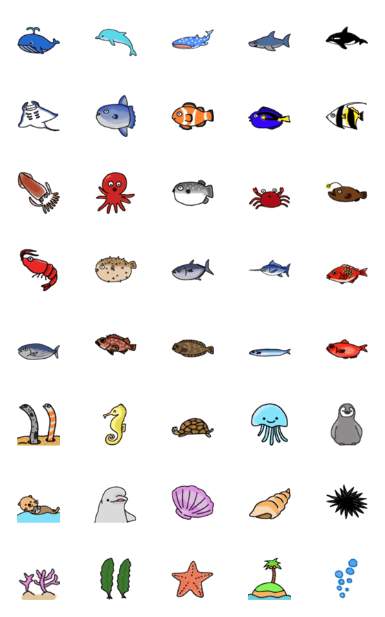 Line絵文字 海の生き物たち 小さな水族館 40種類 1円