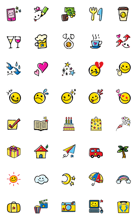 [LINE絵文字]可愛いスマイルの顔文字セット おもちゃ風の画像一覧
