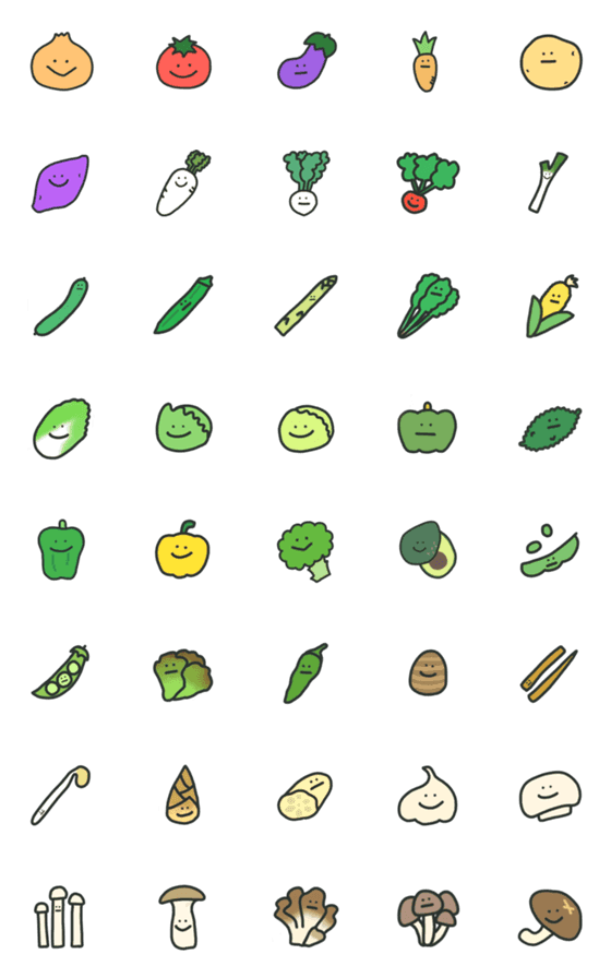 [LINE絵文字]いろんな野菜ときのこ絵文字の画像一覧