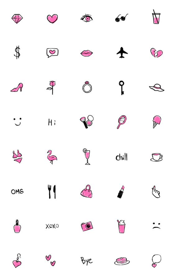 [LINE絵文字]映え♡手書き絵文字 ブラック×ピンクの画像一覧