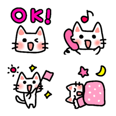 [LINE絵文字] 挨拶とかに使いやすい白ネコの絵文字★の画像