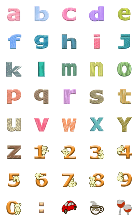 [LINE絵文字]かわいいアルファベット木柄＆ベア絵文字の画像一覧
