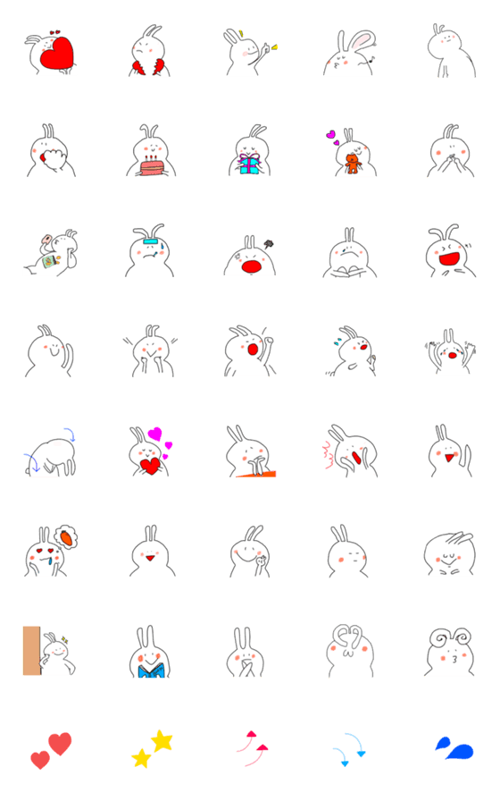 [LINE絵文字]いろんな感情表現(うさぎ)の画像一覧