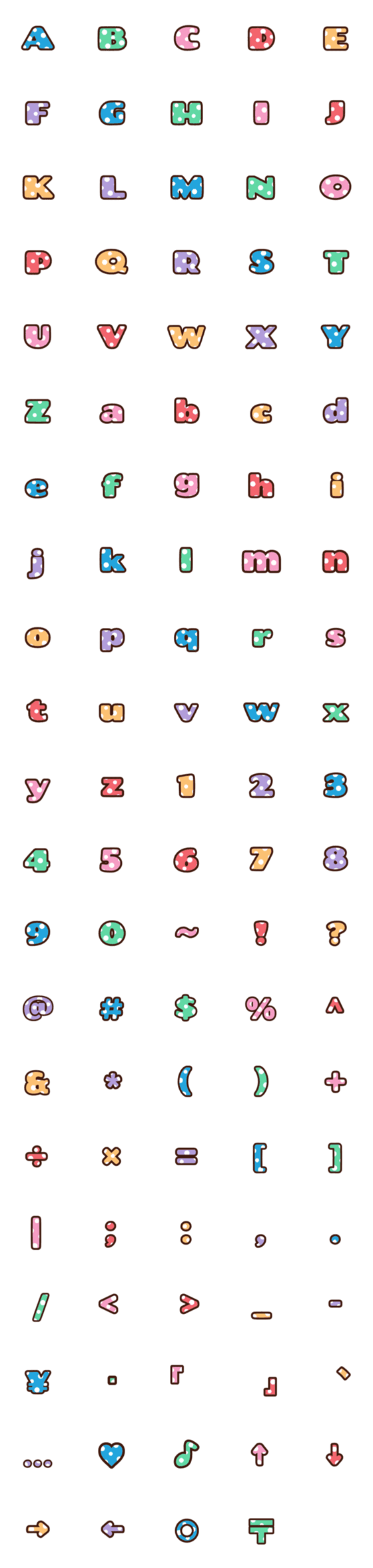 [LINE絵文字]English alphabet multi color polka dotの画像一覧