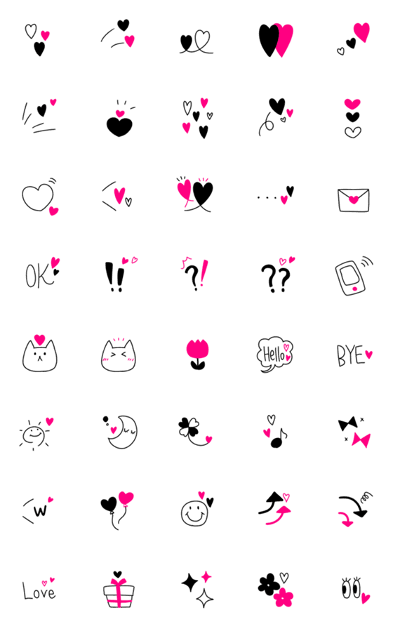 Line絵文字 黒とピンクのシンプルハート 40種類 1円