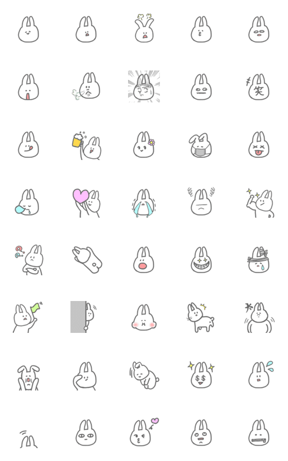[LINE絵文字]Fluffy Rabbit Face Emojiの画像一覧