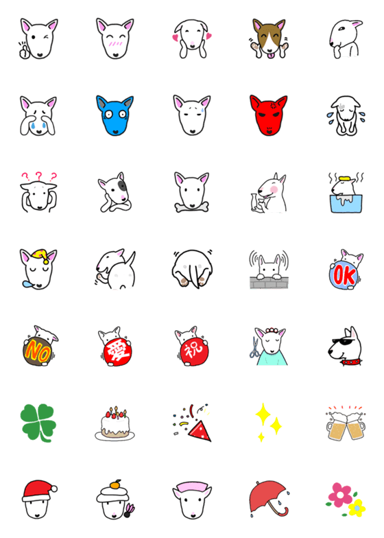 [LINE絵文字]Bull Terrier Emojiの画像一覧