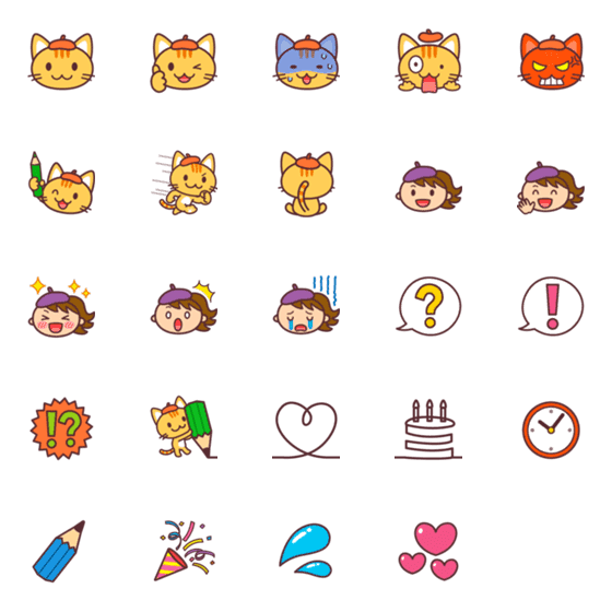 [LINE絵文字]シンプルかわいい猫たちの絵文字の画像一覧