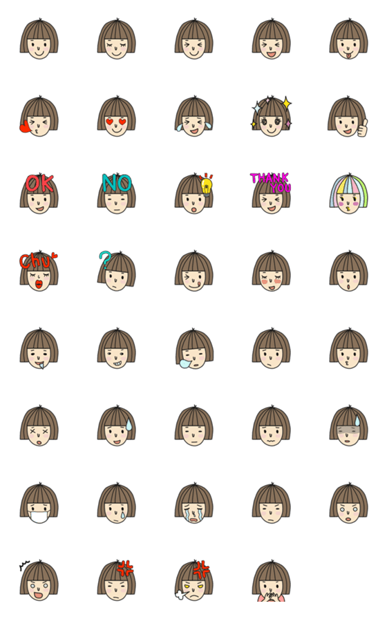 [LINE絵文字]オカッパ女子の絵文字★の画像一覧