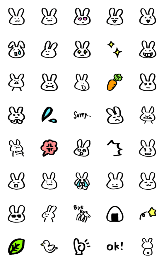 [LINE絵文字]うさぎの表情豊かな絵文字の画像一覧