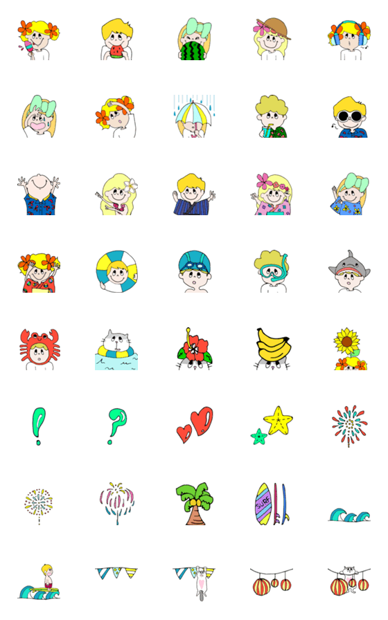 [LINE絵文字]little travelers "summer" emojiの画像一覧