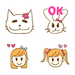 [LINE絵文字] ねことうさぎと女の子☆の画像