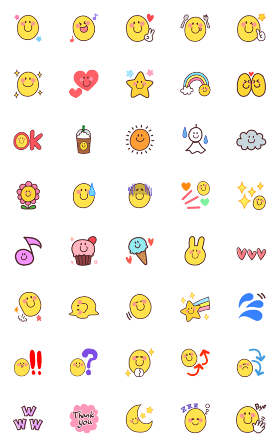 [LINE絵文字]カラフル＆スマイル♪シンプルな絵文字の画像一覧