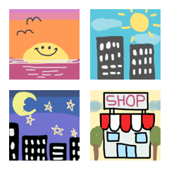 いろんな風景のカラフル絵文字の絵文字メイン画像