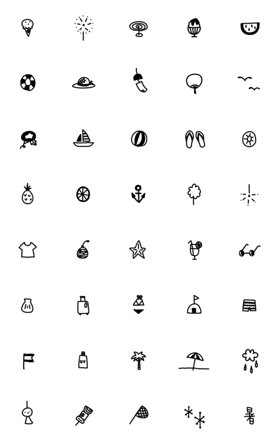 [LINE絵文字]『 夏の思い出 』ミニ単色絵文字の画像一覧