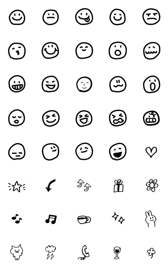 Line絵文字 白黒 手書きのゆるい顔文字 40種類 1円