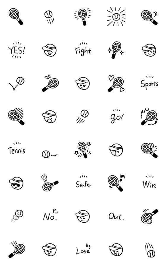 [LINE絵文字]シンプル＆クールな白黒テニス絵文字の画像一覧