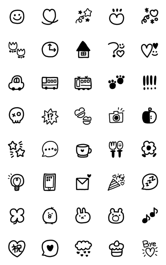 [LINE絵文字]毎日使えるモノクロ絵文字(1)の画像一覧