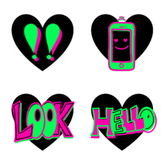 [LINE絵文字] 手書き☆黒ハート+蛍光 絵文字の画像
