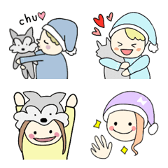 [LINE絵文字] オオカミ帽子とぬいぐるみの画像