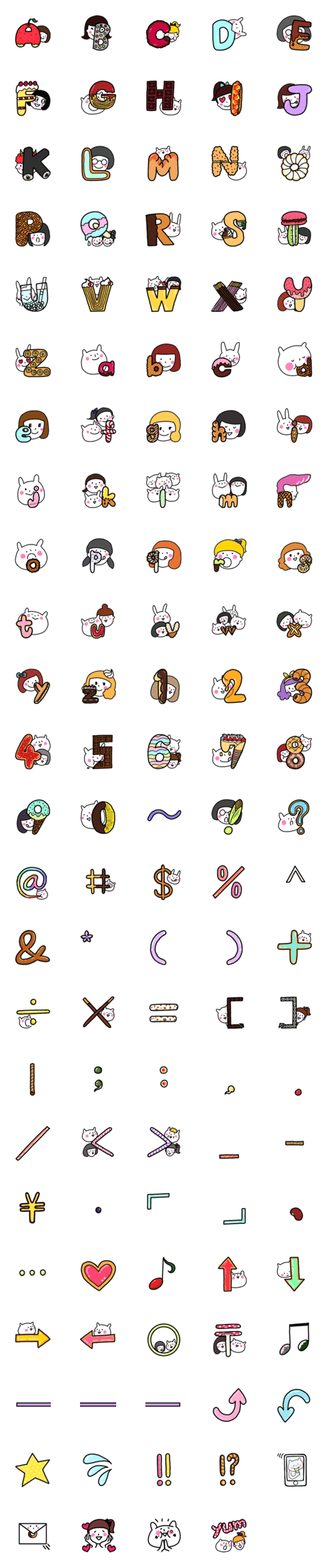[LINE絵文字]たべものとかわい子のアルファベットの画像一覧