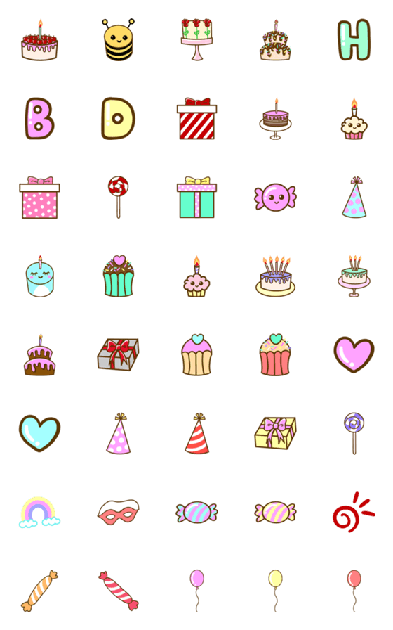 [LINE絵文字]HBD Cute cake Emojiの画像一覧