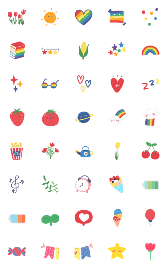 [LINE絵文字]Cutie Rainbow Emojiの画像一覧