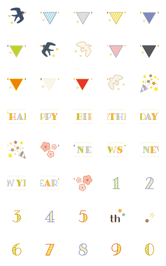 [LINE絵文字]つながるガーランド＆数字［ Simple Pop ］の画像一覧