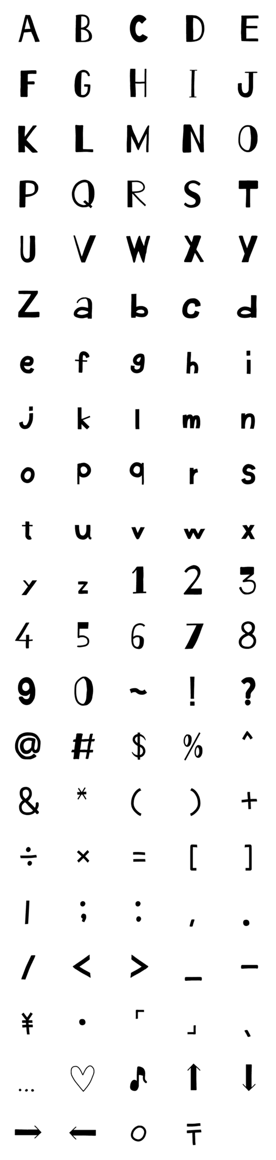 [LINE絵文字]おしゃれな手書き文字/英数字記号の画像一覧