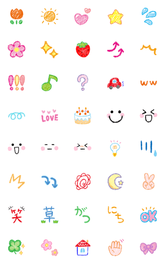 [LINE絵文字]クレヨンタッチのらくがき風絵文字の画像一覧