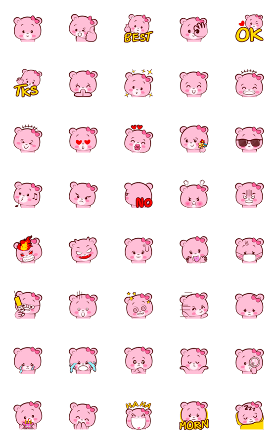 [LINE絵文字]Pinky Bear Emojiの画像一覧