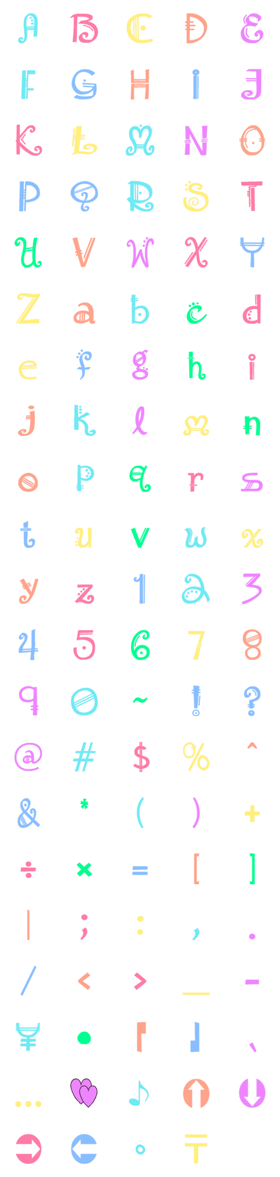 [LINE絵文字]Aesthetic Letter and Numbers (colorful)の画像一覧