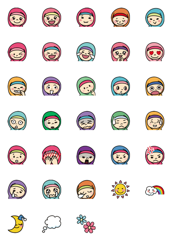[LINE絵文字]Hijab Girls Basic Emoji Packの画像一覧