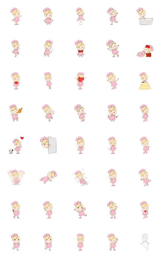 [LINE絵文字]Noo Lily Cute doll pink girl emojiの画像一覧