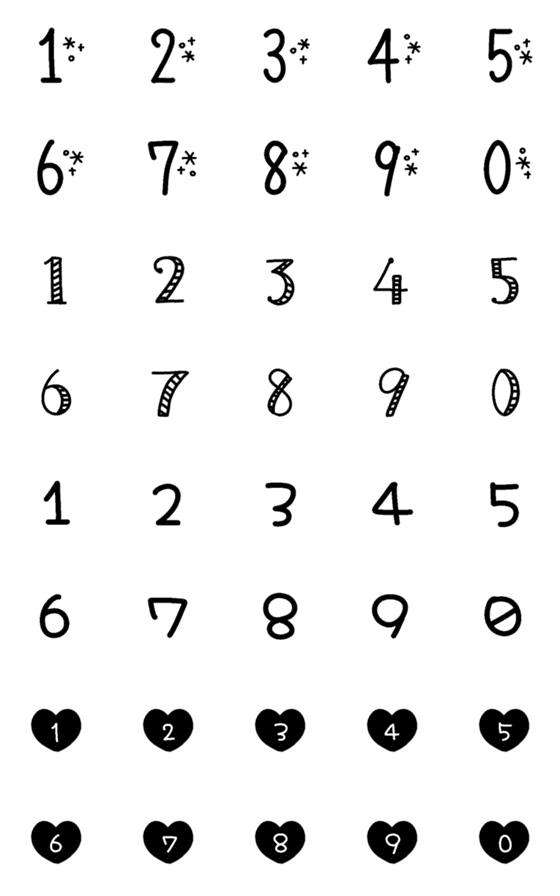 [LINE絵文字]モノトーン♡数字セットの画像一覧