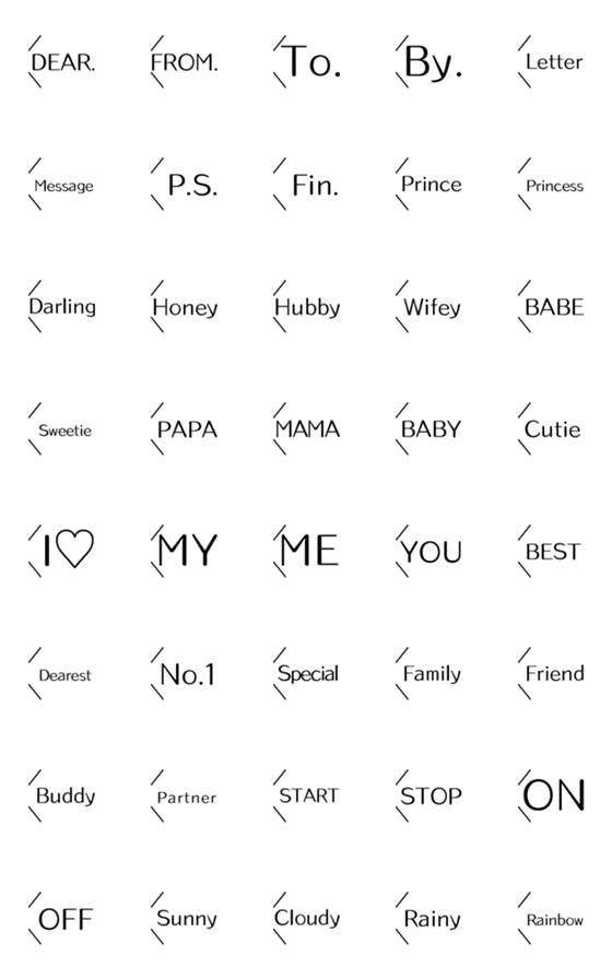 [LINE絵文字]【モノクロ】吹き出し+英文字=宛名系の画像一覧