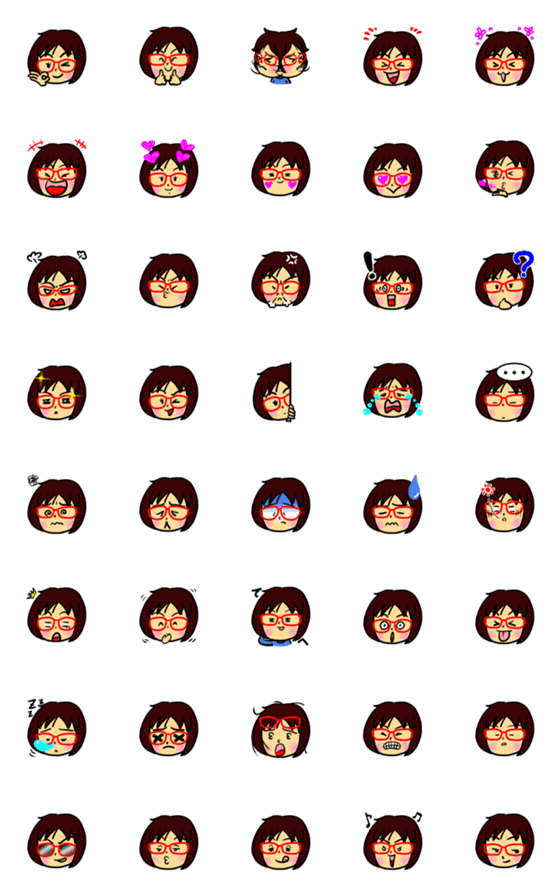 [LINE絵文字]赤めがねちゃんの絵文字の画像一覧