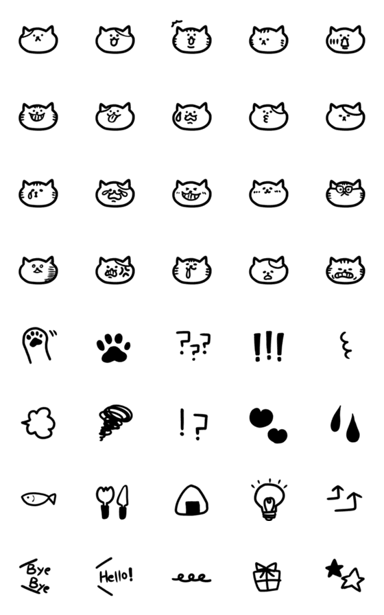 [LINE絵文字]シンプルな黒ラインのねこ絵文字の画像一覧