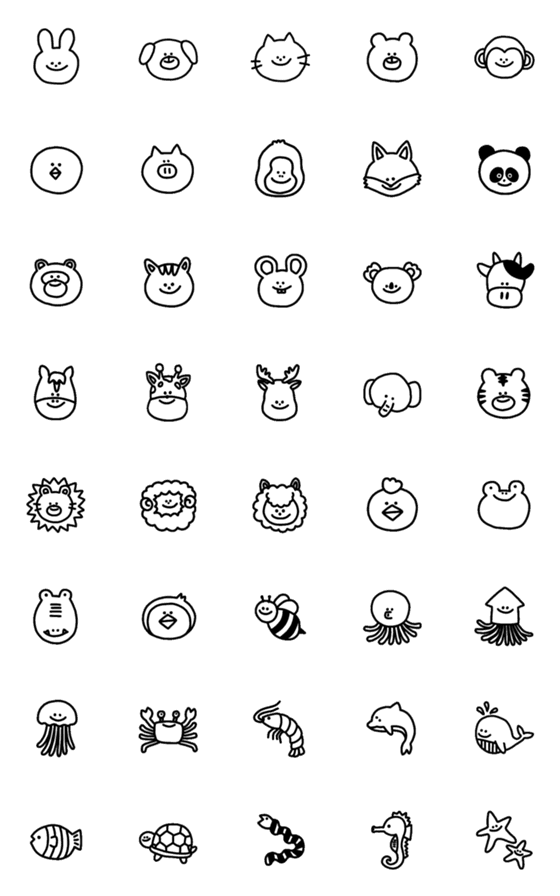 Line絵文字 シンプルで可愛い モノクロ動物 40種類 120円