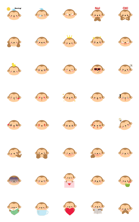 [LINE絵文字]Face Cute Monkey Emojiの画像一覧