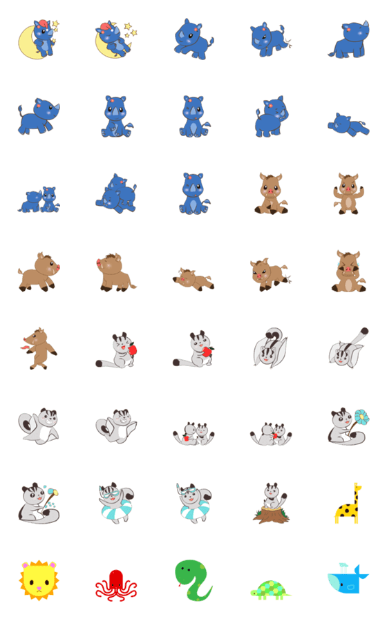 [LINE絵文字]Cute rhino boar sugar glider and friendsの画像一覧