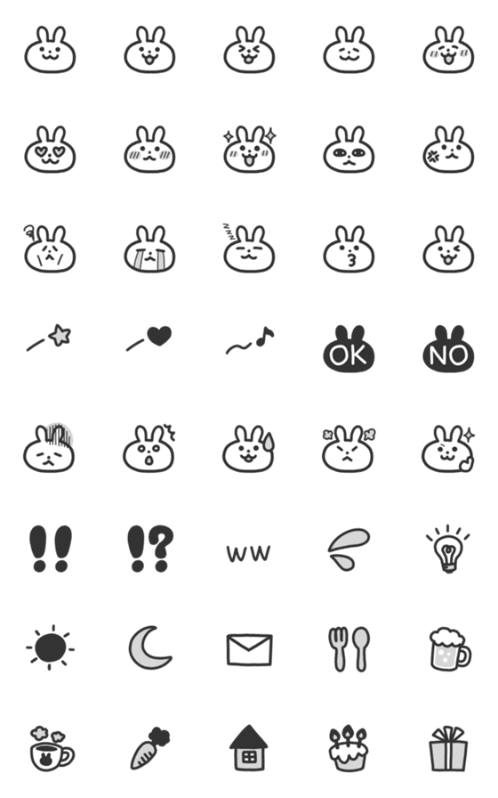 [LINE絵文字]モノクロうさぎ絵文字の画像一覧