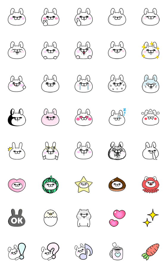 [LINE絵文字]うさぎ100％ 絵文字の画像一覧